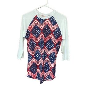 LuLaRoe Randy Red White Blue Baseball Tee Size Small NWT